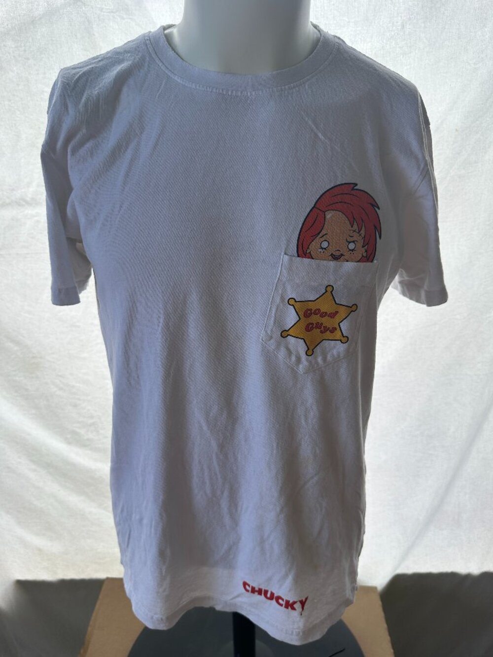 Chucky Child's Play Good Guy Doll Reason Men's White T Shirt Medium Pocket Tee U